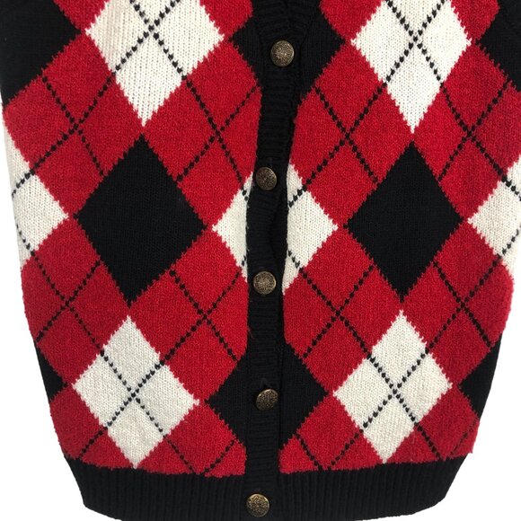 Vintage Alfred Dunner Womens Knit Vest Sz Medium Argyle Button Down Red Blue USA - Picture 3 of 7